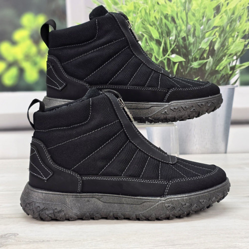 Черевики чоловічі зимові Dago Style чорні короткі на блискавці 6182
