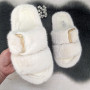 Капці жіночі хутряні білі штучне хутро з пряжкою 4167