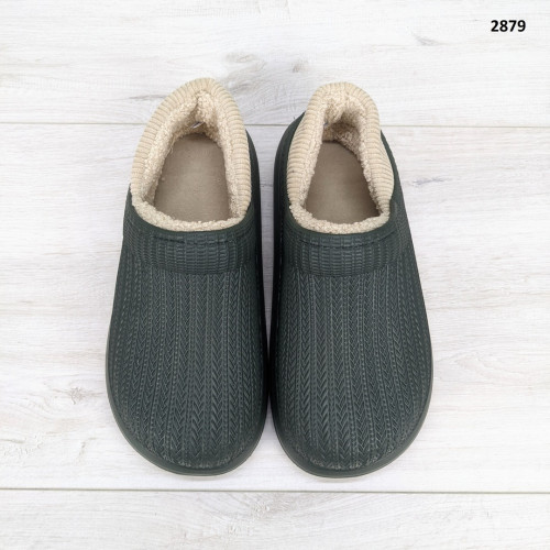Калоші без задника сабо на хутрі жіночі Dago Style хакі 2879