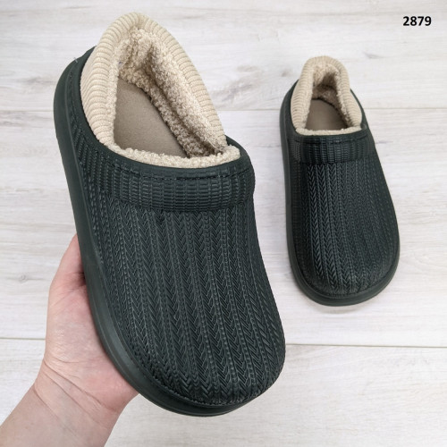 Калоші без задника сабо на хутрі жіночі Dago Style хакі 2879