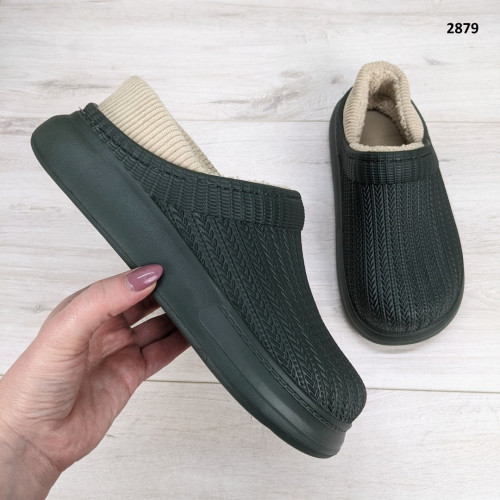 Калоші без задника сабо на хутрі жіночі Dago Style хакі 2879