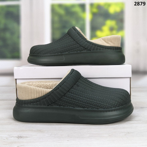 Калоші без задника сабо на хутрі жіночі Dago Style хакі 2879