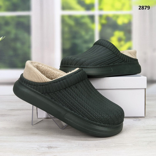 Калоші без задника сабо на хутрі жіночі Dago Style хакі 2879